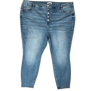 Nine West High Rise Button Fly Skinny Jeans with Blue Medium Wash Stretchy